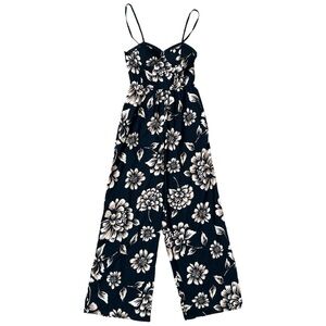 BOG Collective Navy White Floral Bra Top Jumpsuit size S